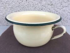 Ancien petit pot de chambre / Tôle émaillée / Beige à liseret vert / Déco