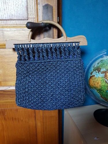 Sac bleu tricot vintage - sac,