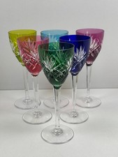 SAINT LOUIS - Série de 6 Verres à Vin Couleur en Cristal Taillé Modèle Chantilly