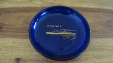 CENDRIER VERRE BLEU COBALT SOUVENIR DU PAQUEBOT "FRANCE" VIDE POCHE COUPELLE