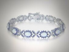 14K WHITE GOLD PL LCS COLORFUL OPAL BLUE  SAPPHIRE  BRACELET 7.5  INCH + BONUS