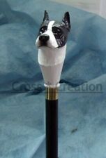 En Bois Canne Américain Staffordshire Terrier Chien Tête Poignée Sculpté Marche