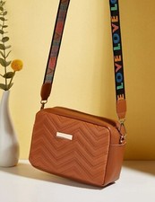 Sac A Bandoulière Marron Femme Simili Cuir Zippé Couture Chevron Chaîne Love