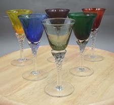 6 Verres Murano vintage à pied travaillé – années 60‑70, verre soufflé