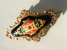 BELLE BROCHE ANCIENNE D'EPOQUE XIXème NAPOLEON III en Plaqué or avec EMAIL