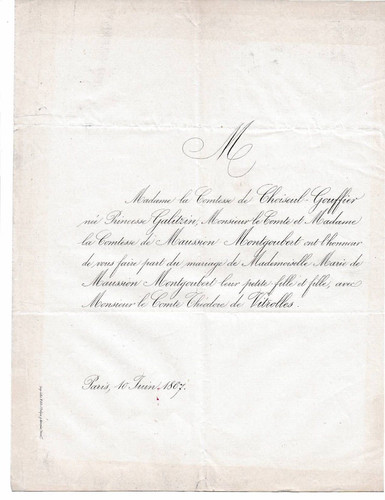 Faire part mariage - mariage, 1867