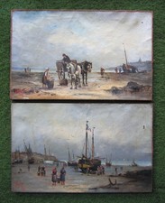 Paire de tableaux XIXe Marines signées Dalèm pêche pêcheurs Bretagne Normandie.