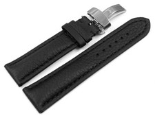 Bracelet montre boucle déployante noir cuir cerf rembourré très souple