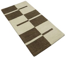 Tapis 100% Laine 70X140 Cm Fait Main Beige Couleur Café T1007
