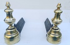 Paire chenets cheminée  ancien 19ème. Louis Philippe. Laiton, fonte 38 cm