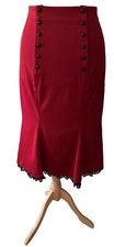 Grande Size 20 22 24 26 28 Rouge Steampunk Gothique Haut Taille Long Bouton Jupe