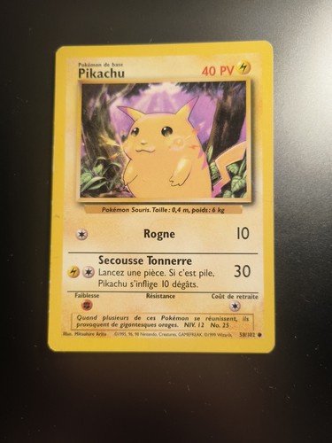 Carte pokémon pikachu 102 - pikachu, 58/102