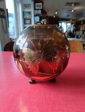 Grand Vase Boule En Cristal Tripode Décors Papillon Double Dorure L7