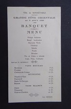 MENU ville de BONNETABLE 3 août 1930 grande fête orientale méchoui