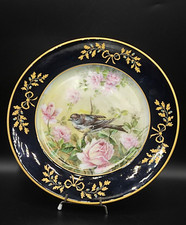 Assiette décoration porcelaine décor main oiseau rose signé Chauffriasse Limoges