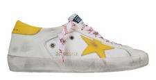 GOLDEN GOOSE Chaussures Sneakers Homme Vintage Super Star 10356 Blanc Et Jaune