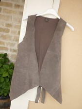GILET VESTE BLOUSON S/S MANCHE COM NEUF FEMME CUIR & COTON M&S T L - 42 44 BEIGE
