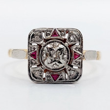 Bague art deco or 18k diamant taille et rubis synthétique (circa 1920)