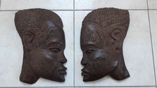 SUPERBE APPLIQUE MURALE "2 TETES AFRICAINE" en EBENE