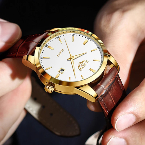 Montre lige cuir marron - en,