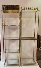 1970′ Paire d’Étagères En Laiton Doré à 4 Niveaux Pierre Balmain Plateaux Metacr