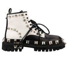 DOLCE & GABBANA Bottes De Combat Biker À Clous Noires Et Blanches 44 US 11 UK 10