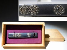 RARE Kuyomon Silver Kamon Wide Kinko Kozuka Edo original tsuba sword antique
