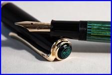 1950s Pelikan 400 Piston Stylo-Plume Avec Ob 585 Or Printemps En Vert Noir Rayé