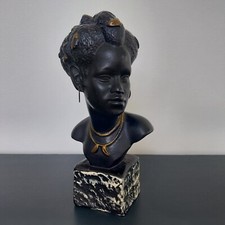 Buste de femme Africaine en plâtre patine noire, vintage années 60