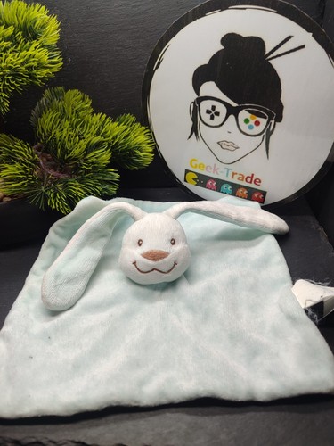 Doudou plat lapin blanc bleu