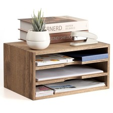 Organisateur de Bureau en Bois - Classeur de Dossiers, Papier, Courrier et Ma...