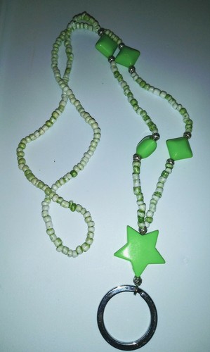 Neon green beaded lanyard - green,