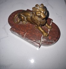 Statue Bronze animalier lion couché sur marbre