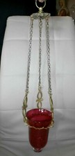 LAMPE SANCTUAIRE/VEILLEUSE/TABERNACLE/RELIGIEUSE/VERRE rouge/BRONZE/A SUSPENDRE