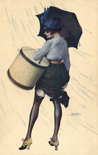 PC ARTIST SIGNED, LEO FONTAN, RISQUE, GLAMOUR LADY, Vintage Postcard (b50428)