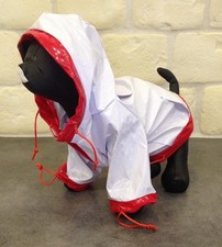IMPERMEABLE CIRE BLANC ROUGE Taille Dos M 29cm pour CHIEN VETEMENT