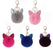 5 pièces Porte-clés pompon en forme de coeur Bijou de sac pompon pelucheux Po...