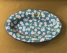 corbeille ovale en émaux LONGWY signé Décor FLEURS DE CERISIERS faïence Panière