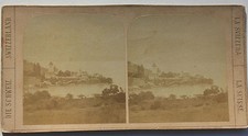Suisse Swiss Le château de Spiez Photo stéréo Papier Vintage vers 1870
