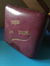 Ancienne Boite à Fiole Flasque de Cognac Leon Croizet en Cuir Bordeau