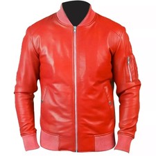 Blouson bomber en cuir rouge