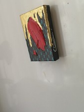 Magnet frigo mini toile abstraite rectangulaire noir rouge et feuille d'or