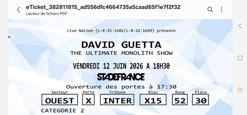 Billet david guetta monolith - billet,