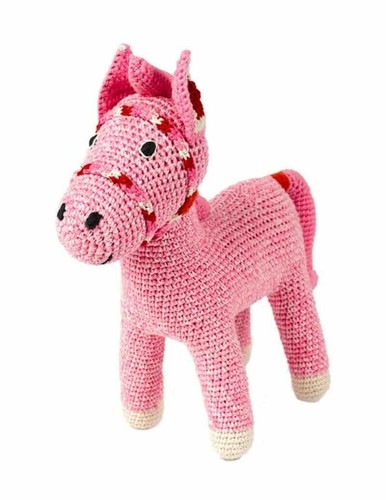 Peluche poney rose coton - peluche,