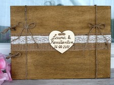 Livre  d'Or rustique en Bois. Cadeau Personnalisé, gravé.