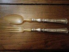 Couvert de Service à Salade Art Nouveau métal argenté modèle Chardon.