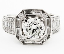 3.20 Carat Rond Brillant Et Coupe Baguette Vintage Style Fiançailles Bague 18k