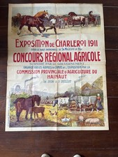 Affiche ancienne Charleroi 1911 Concours Régional Agricole Hainaut lithographie