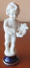 Sculpture Ange musicien en biscuit sur socle porcelaine