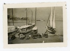 PHOTO SNAPSHOT amateur, août 1936 port quai voiture ancienne voilier bateau